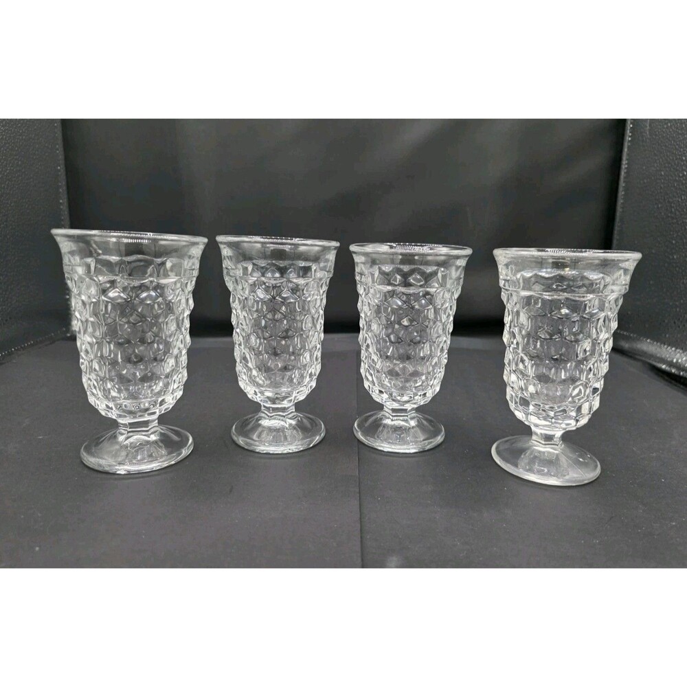 Fostoria Glass Clear American Footed Juice Glasses Set of 4 Small 4.75" Tall